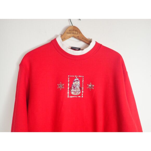 Morning Star Sunburst Large Granny Sweatshirt Rhinestone Red Snowman Vintage - Picture 4 of 6